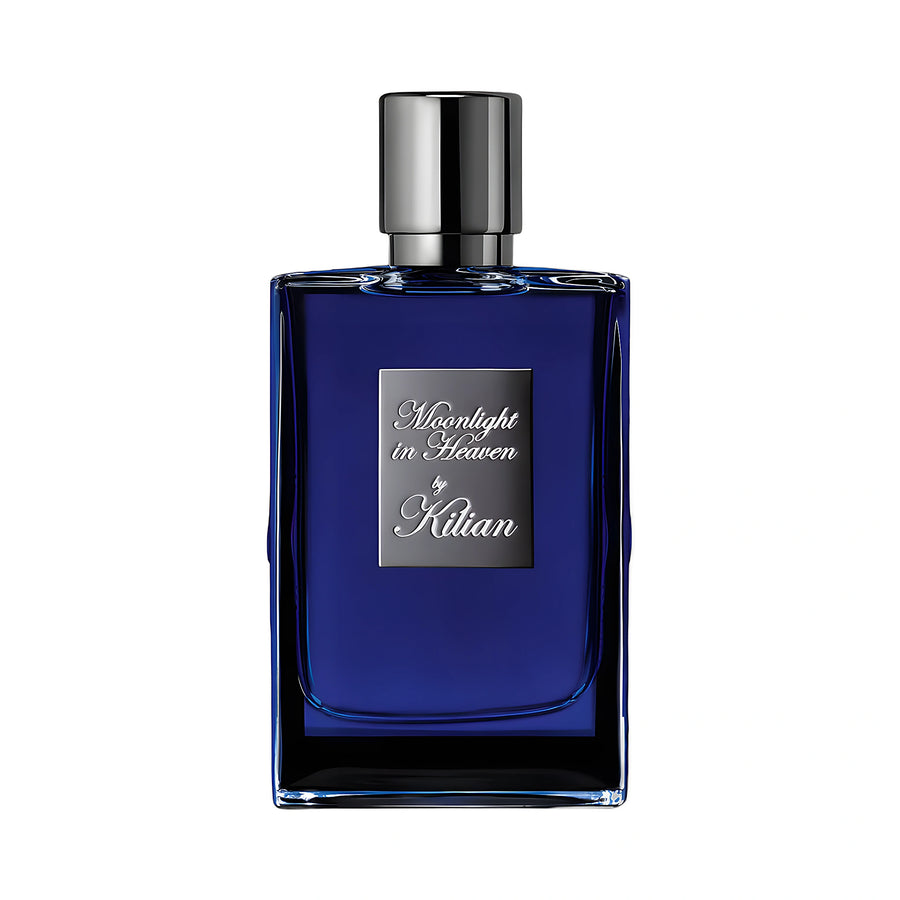 By Kilian Moonlight in Heaven Eau de Parfum 50ml — flacon bleu profond plaque gunmetal, hespéridé fruité tropical, parfum niche France