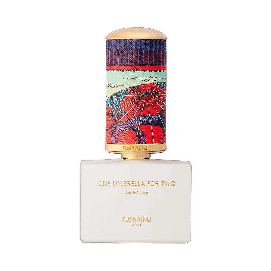 FLORAIKU One Umbrella for Two Eau de Parfum 50ml — flacon beige clair face avant nom doré, parfum niche japonais aromatique Floraïku Paris