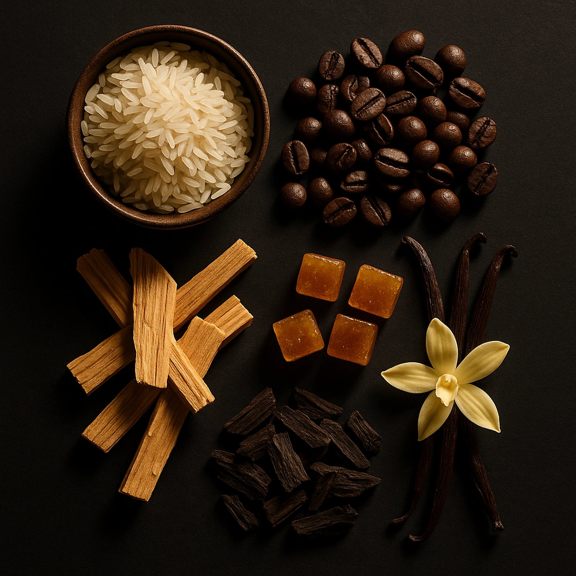 Ingrédients Badar Sandal Rice riz café santal vanille caramel gaïac