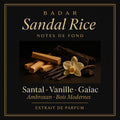 Notes de fond Badar Sandal Rice santal vanille ambroxan gaïac