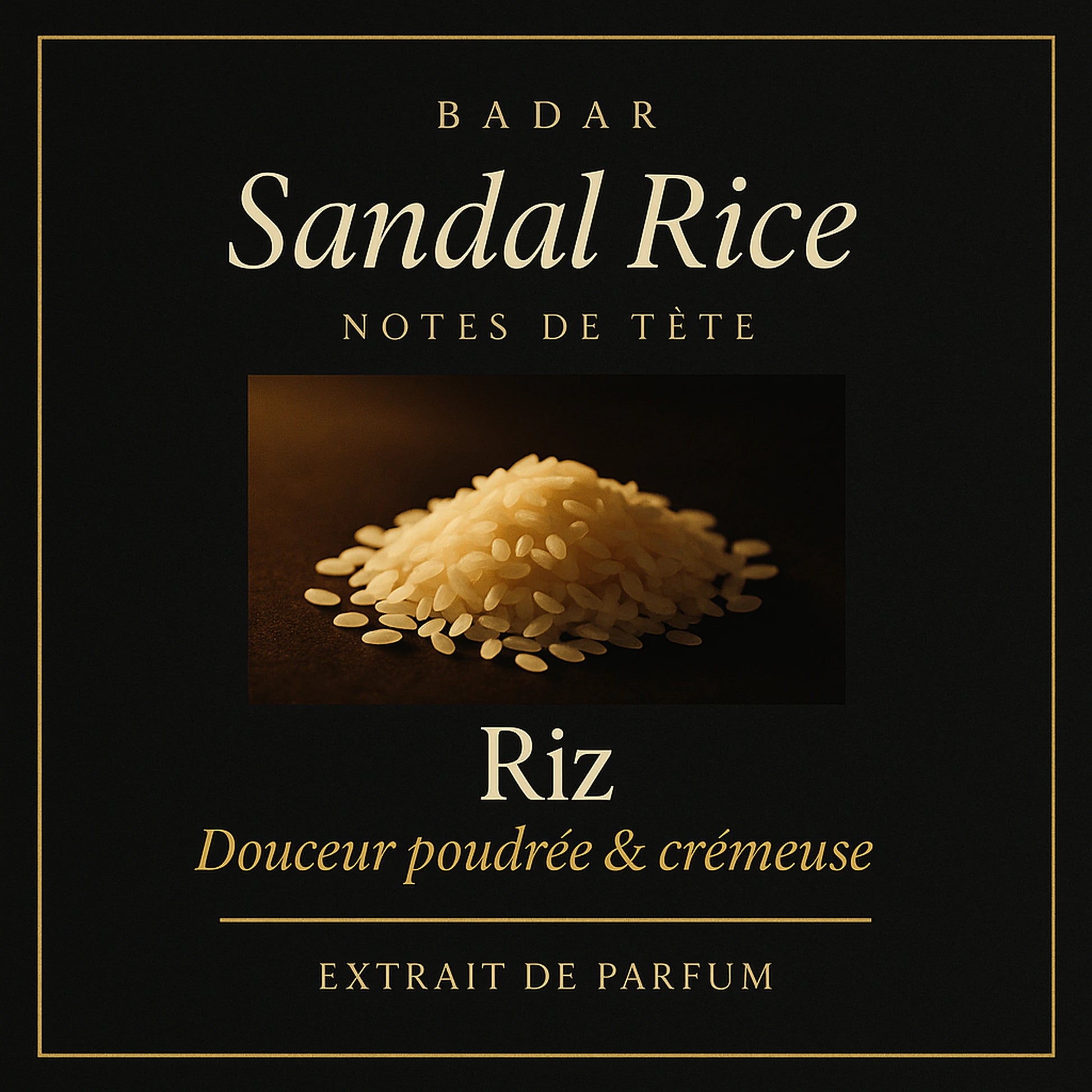 Notes de tête Badar Sandal Rice riz douceur poudrée