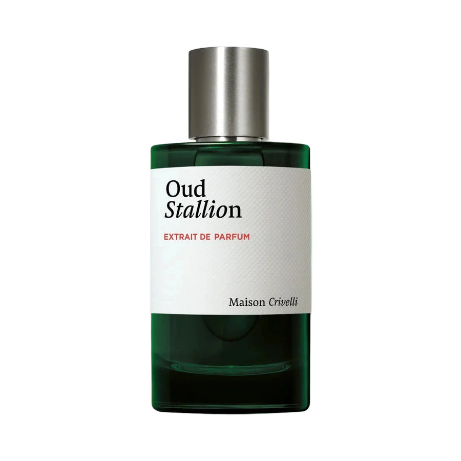 Maison Crivelli Oud Stallion Extrait de Parfum Flacon 50ml — flacon vert émeraude sur fond blanc