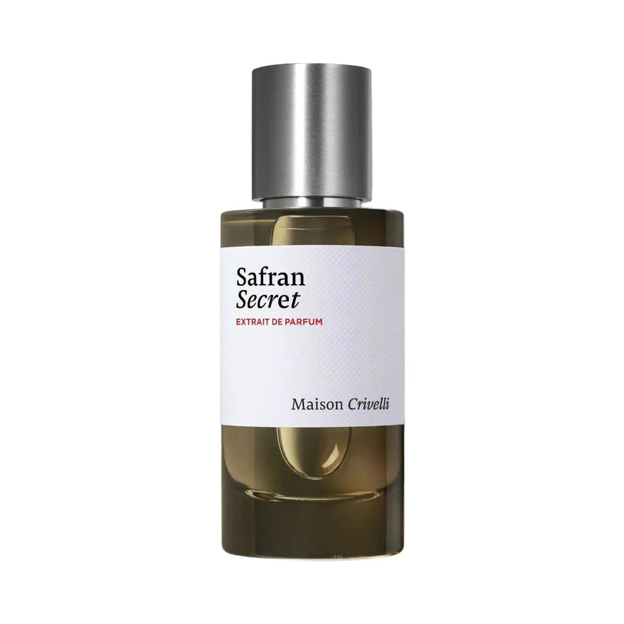 Maison Crivelli Safran Secret Extrait de Parfum Flacon 50ml — flacon olive doré sur fond blanc