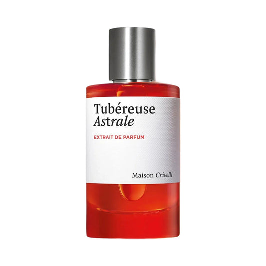Maison Crivelli Tubéreuse Astrale Extrait de Parfum Flacon 50ml — flacon ambré rouge sur fond blanc