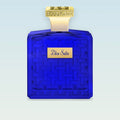 HOUBIGANT Bleu Salin Eau de Parfum Extrême 100ml — flacon bleu cobalt sur fond éditorial Côte d'Azur en bord de mer, parfum aquatique marin