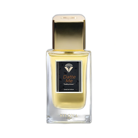 Silona Paris Datte Me Extrait de Parfum 100ml — flacon ambré sur fond blanc, oriental gourmand, parfum niche Paris