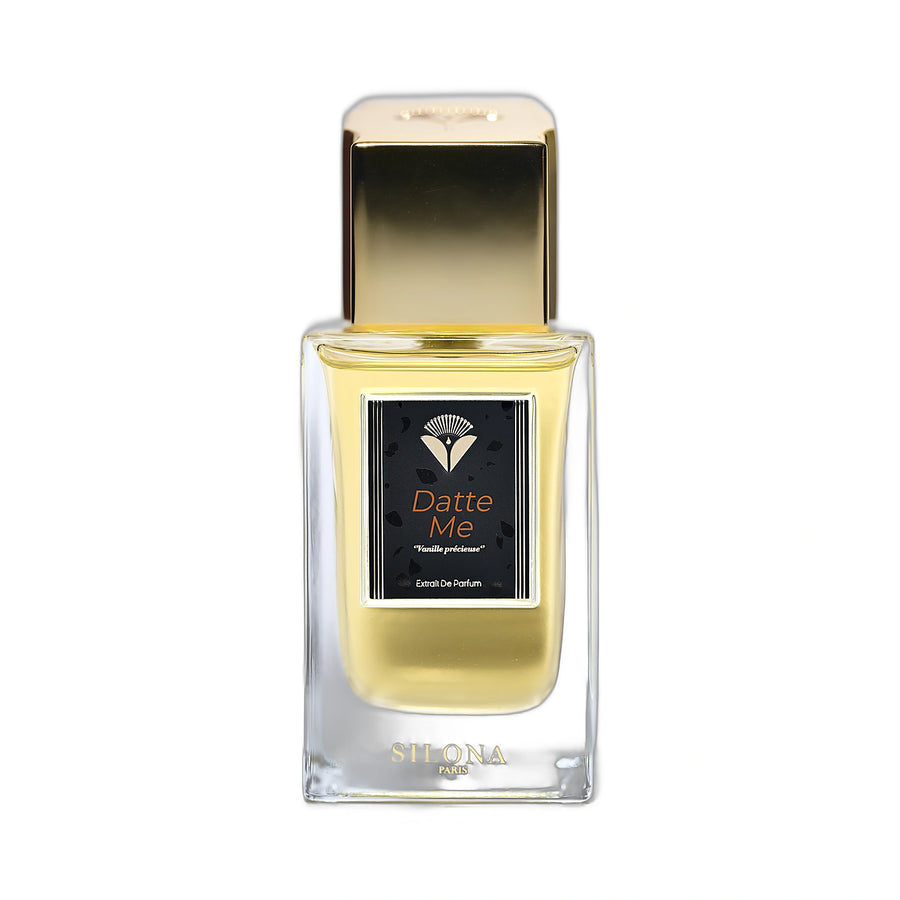 Silona Paris Datte Me Extrait de Parfum 100ml — flacon ambré sur fond blanc, oriental gourmand, parfum niche Paris