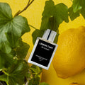 THEODOROS KALOTINIS Lemon Tart Eau de Parfum 50ml — flacon allongé sur citrons frais et verdure méditerranéenne, parfumerie niche grecque gourmand pâtissier